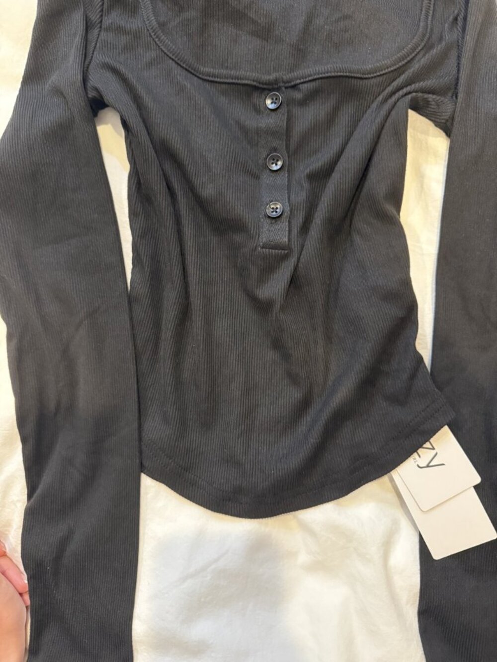 NWT Dazy Black Ribbed Henley Long Sleeve Scoop Neck Top S